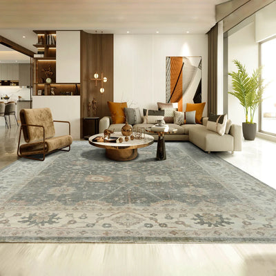 8x10 Gray Beige Muted Earth Tones Color Hand Knotted Oushak Wool Traditional Oriental Rug
