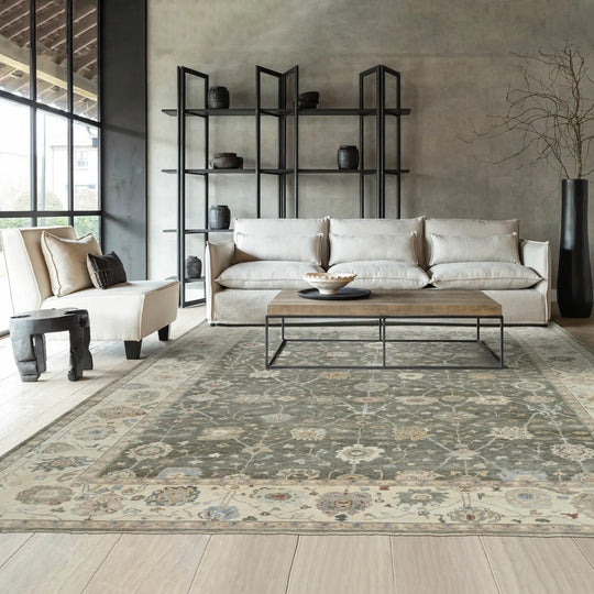 LoomBloom 10x14 Gray Wool Traditional Turkish Oushak Hand Knotted  Oriental Area Rug