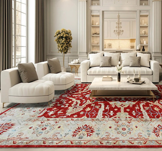 LoomBloom 9x12 Red Wool Traditional Turkish Oushak Hand Knotted Oriental Area Rug