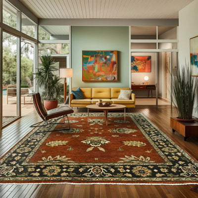 6x9 Burnt Orange Olive Green Beige Color Hand Knotted Oushak Arts & Crafts Wool Arts & Crafts/Mission Oriental Rug
