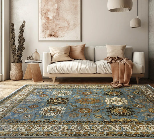 LoomBloom 8x10 Blue Wool Hand Knotted Turkish Oushak Arts & Crafts Oriental Area Rug