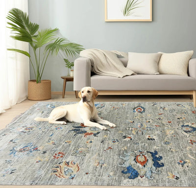 6x9 Gray Beige Blue Color Hand Knotted Transitional Wool Transitional Oriental Rug