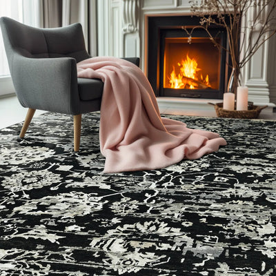 8x10 Black Gray Color Hand Knotted Transitional Wool Transitional Oriental Rug