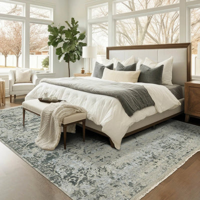 8x10 Beige Gray Muted Earth Tones Color Hand Knotted Transitional Wool Transitional Oriental Rug