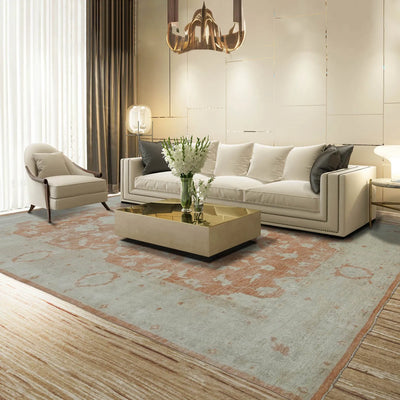 9x12 Peach Gray Beige Color Hand Knotted Oushak Wool Traditional Oriental Rug