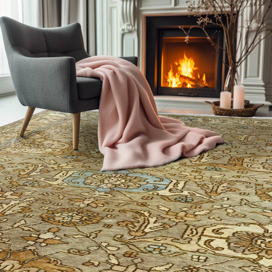 LoomBloom 6x9 Gold Hand Knotted Traditional Turkish Oushak Wool Oriental Area Rug