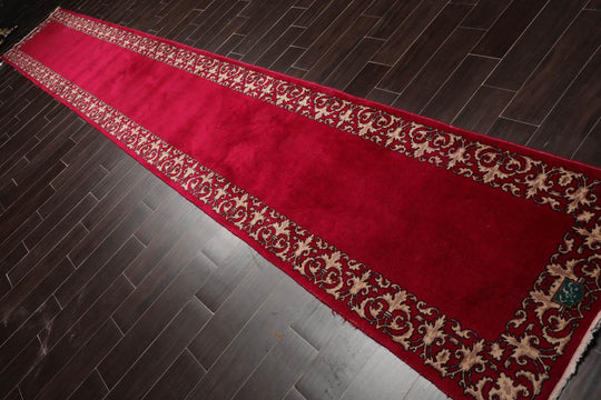 Vintage Kurman Master Weaver signed Runner Hand Knotted Wool Area Rug Fuchsia 2'9”x18'7"