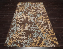5' x 8'  Aqua Beige Light Gold Color Hand Tufted Hand Made Wool and Silk Traditional Oriental Rug