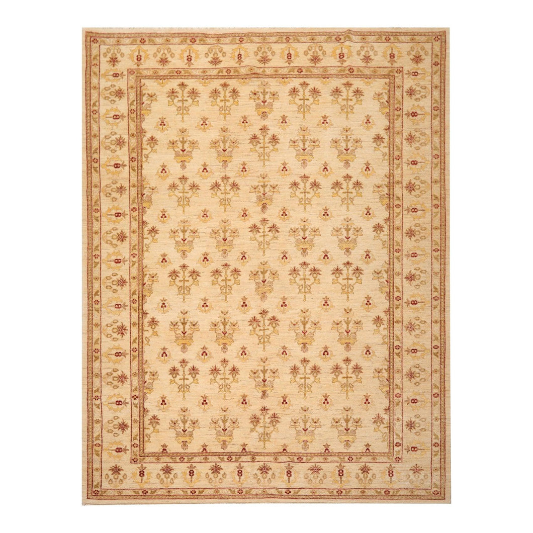 8' 1''x11' 2'' Beige Gold Rust Color Hand Knotted Persian 100% Wool Traditional Oriental Rug