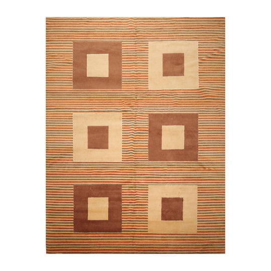 8'11"x11'10'' Hand Knotted Tibetan Wool Art Deco Modern Area Rug Beige Brown