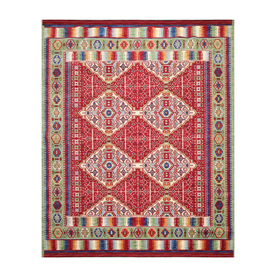 8'1" x 11'3" Medallion 100% Wool Area Rug Red Made in USA