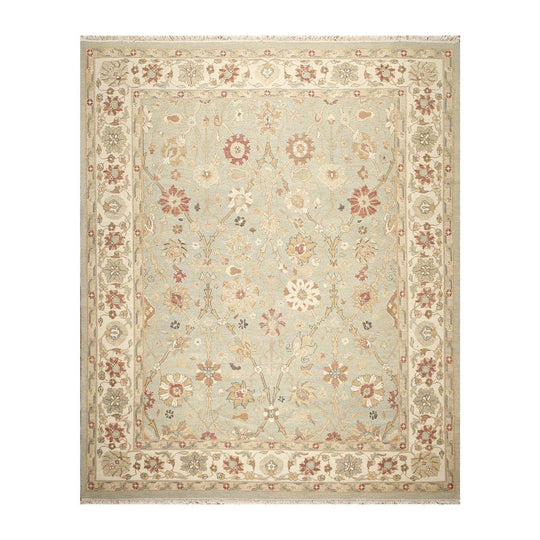 Reversible 8'10" x 11'10” Hand Knotted 100% Wool Area Rug Aqua