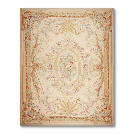 Hand Woven 100% Wool Fresh Aubusson Needdlepoint Oriental Area Rug Light Peach 10'x13'7"