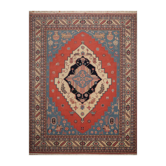 Seraapi Romanian Hand Knotted Wool Traditional Area Rug Coral 8’10" x 12’1"