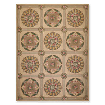 8' 6''x11' 6'' Beige Tan Taupe, Brown, Rust, Rose, Blue, Gold, Multi Color Hand Hooked  Oriental Area Rug 100% Wool Traditional Oriental Rug