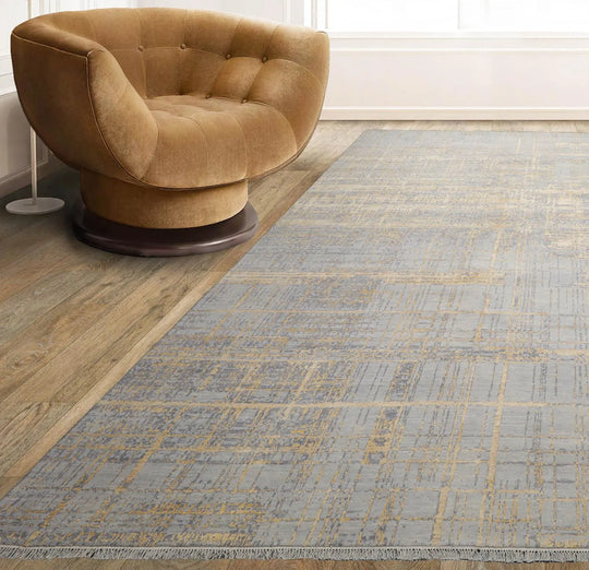 8'x10' Hand Knotted Tibetan Wool and Silk Tibetan Sherpa Modern & Contemporary  Oriental Area Rug Slate,Gray Color