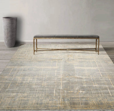 9x12 Hand Knotted Slate, Gray Wool and Silk Sherpa Design Tibetan Oriental Area Rug - Oriental Rug Of Houston