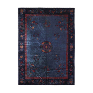 10'x13'6" Antique Art Deco Plush Pile Hand Knotted Wool Oriental Area Rug Navy - Oriental Rug Of Houston