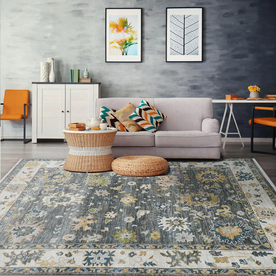 9x12 Gray, Ivory Color Hand Knotted  LoomBloom Muted Turkish Oushak100% Wool Transitional Oriental Area Rug