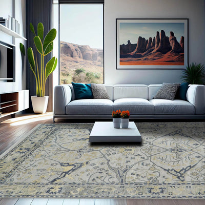 9x12 Bluish Gray, Beige Color Hand Knotted LoomBloom Muted Turkish Oushak 100% Wool Transitional Oriental Area Rug - Oriental Rug Of Houston