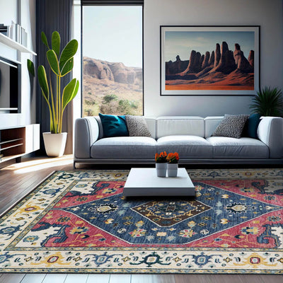 9x12 Blue, Raspberry Color Hand Knotted LoomBloom Muted Turkish Oushak 100% Wool Transitional Oriental Area Rug - Oriental Rug Of Houston