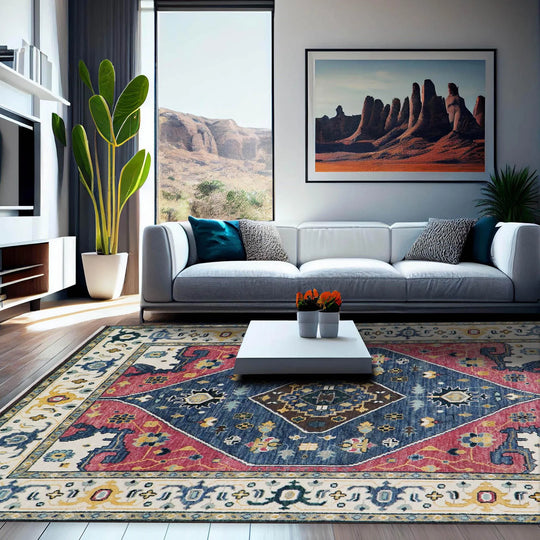 9x12 Blue, Raspberry Color Hand Knotted LoomBloom Muted Turkish Oushak 100% Wool Transitional Oriental Area Rug