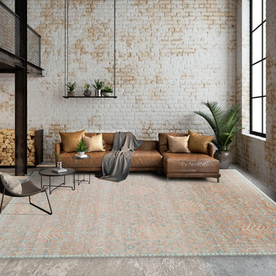 10' 1''x13' 11'' Blush Aqua Ivory Color Hand Knotted Turkish Oushak  100% Wool Transitional Oriental Rug