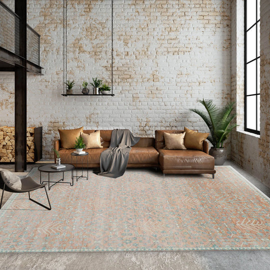 Multi Size Blush, Aqua Color Hand Knotted LoomBloom Muted Turkish Oushak  100% Wool Transitional Oriental Area Rug