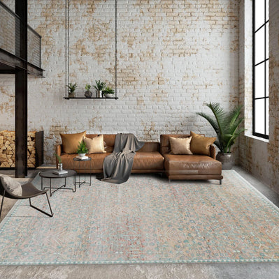 10' 2''x12' 11'' Blush, Aqua Color Hand Knotted LoomBloom Muted Turkish Oushak 100% Wool Transitional Oriental Area Rug - Oriental Rug Of Houston