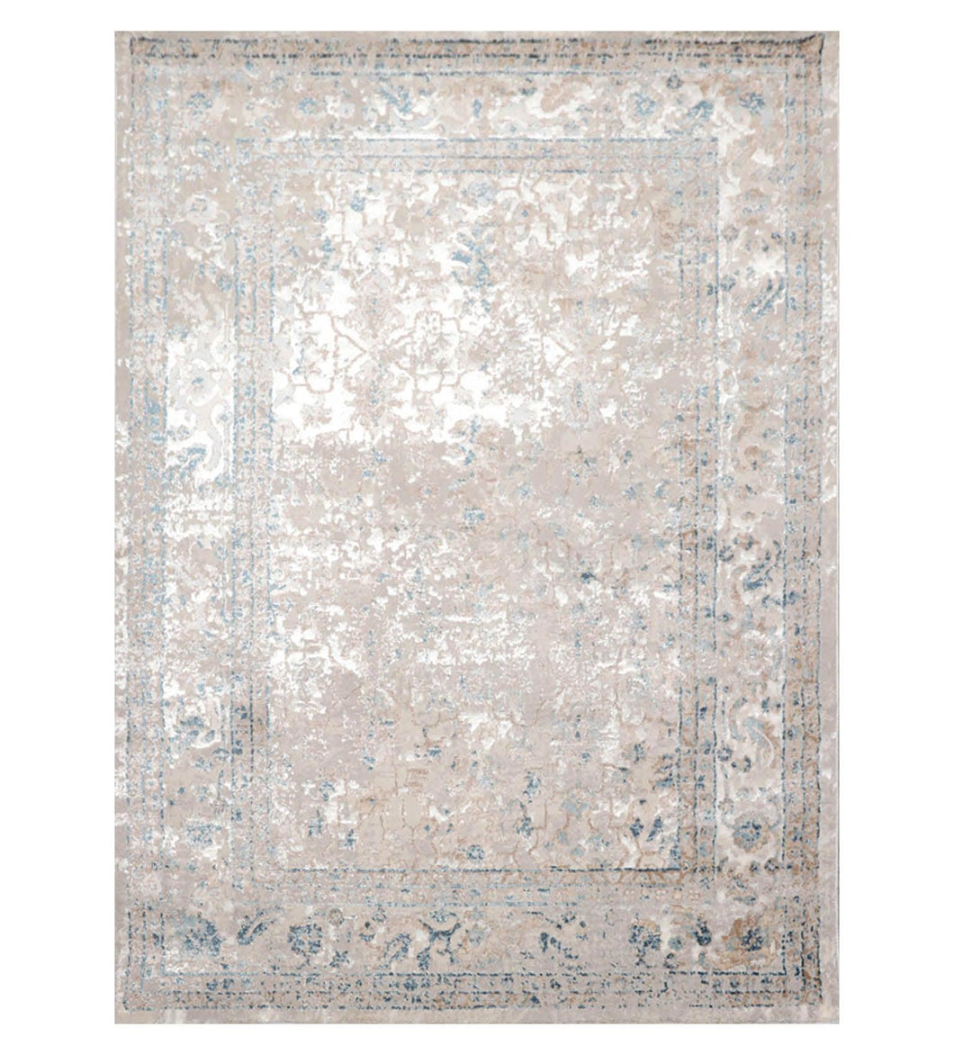 3' x5'  Beige Taupe Blue Color Machine Made Persian Polypropylene Abstract Oriental Rug