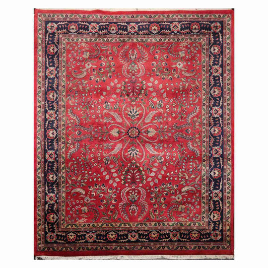 7'9" x 9'9" Hand Knotted 100% Wool Indo Saroukk 200 KPSI Area Rug Rose