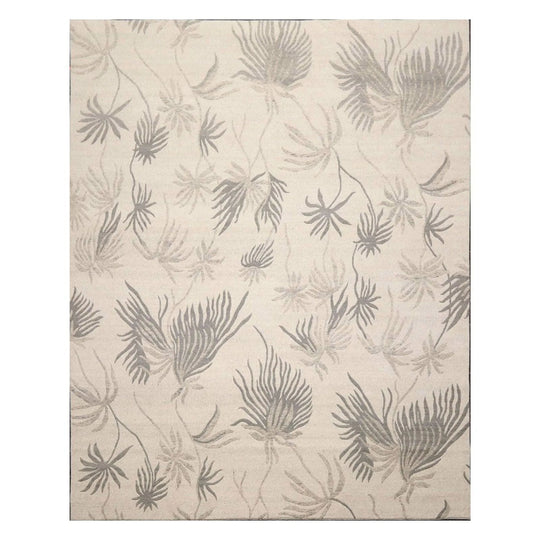8' x 10' Hand Knotted Tibetan Wool Floral Transitional Area Rug Oatmeal Gray