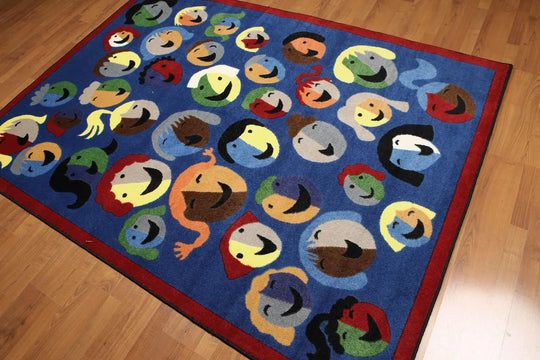 5' x 7' Contemporary Fun Smiles Emojis Area rug Full Pile AOR7432 - 5x7 Blue