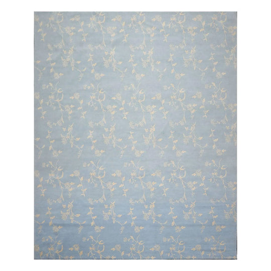 9'1'' x 11'11'' Hand Knotted Tibetan Wool Botanical Oriental Area Rug Baby Blue