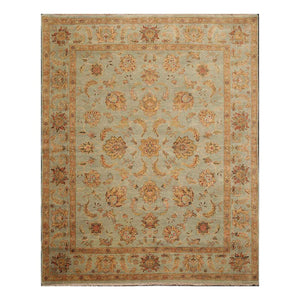 8' x10'  Aqua Tan Rust Color Hand Knotted Sino Persian 100% Wool Traditional Oriental Rug