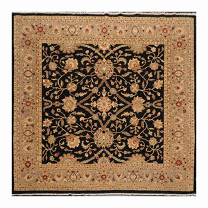 8' 8''x8' 8'' Black Gray Tan Color Hand Knotted Persian 100% Wool Traditional Oriental Rug