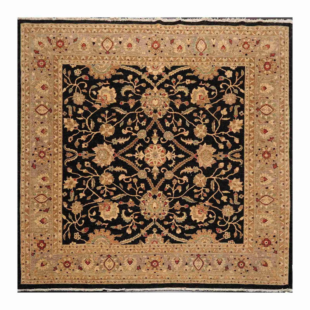 8' 8''x8' 8'' Black Gray Tan Color Hand Knotted Persian 100% Wool Traditional Oriental Rug