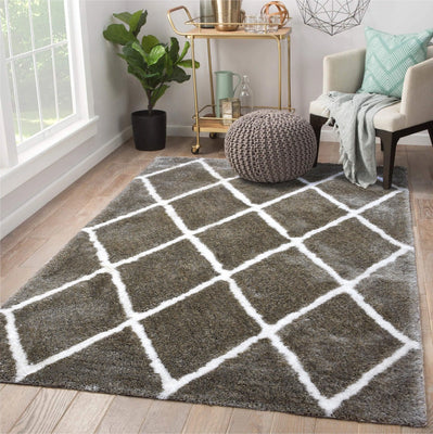 Multi Size White, Silver Hand Woven Polyester Adele Shaggy Traditional Oriental Area Rug - Oriental Rug Of Houston