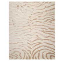 Multi Sizes Handmade Wool & Faux Silk Animal Print Zebra Area Rug Ivory Tan