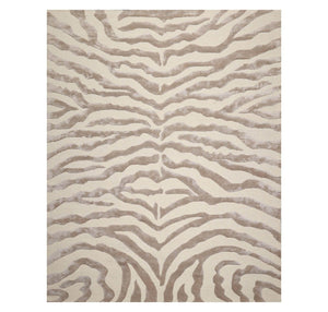 Multi Sizes Handmade Wool & Faux Silk Animal Print Zebra Area Rug Ivory Taupe - Oriental Rug Of Houston