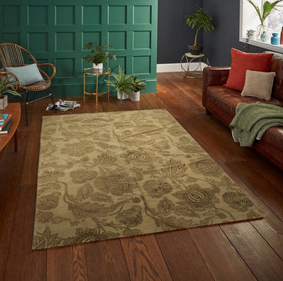 6x9 Olive Green Lapchi Hand Knotted Botanical Wool & Silk Tibetan Transitional Area Rug - Oriental Rug Of Houston