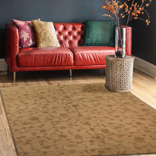 6’1” x 8’11" Lapchi Hand Knotted Wool & Silk Drop Stitch Tibetan Area Rug Camel