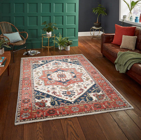 9’11" x 13’11” Herizz Hand Knotted Wool Traditional Oriental Area Rug Cream