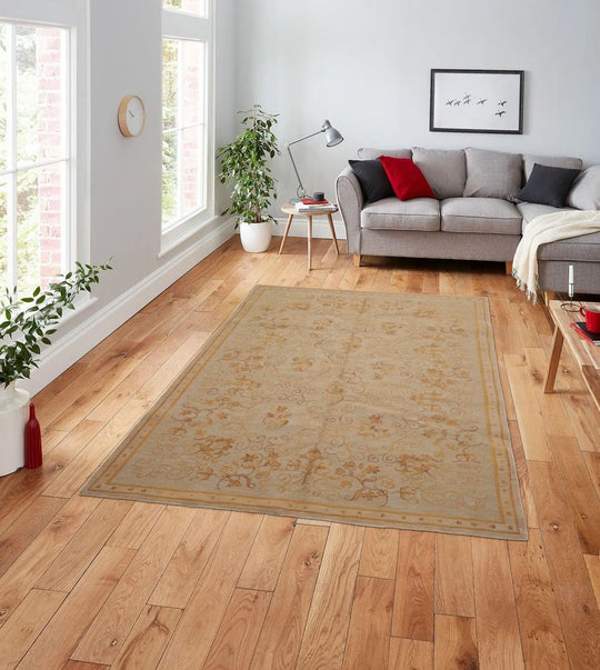 French Aubusson Savonnerie Hand Knotted Wool Area Rug Moss 6' x 9'