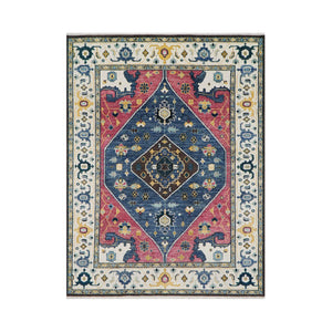 9x12 Blue, Raspberry Color Hand Knotted LoomBloom Muted Turkish Oushak 100% Wool Transitional Oriental Area Rug