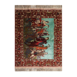 3' 7''x5' Hand Knotted Persian 100% Wool Traditional 300 KPSI Oriental Area Rug Turquoise,Green Color