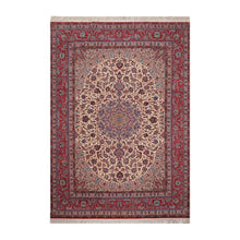 9x12 Ivory, Red Hand Knotted Wool and Silk Traditional Isfahan 300 KPSI Oriental Area Rug