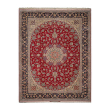 10x14 Red Navy Blue Color Hand Knotted Persian Wool and Silk Traditional Oriental Rug