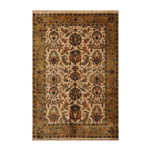 6x9 Hand Knotted New Zealand Wool Agra Traditional Oriental Area Rug Beige, Gold Color