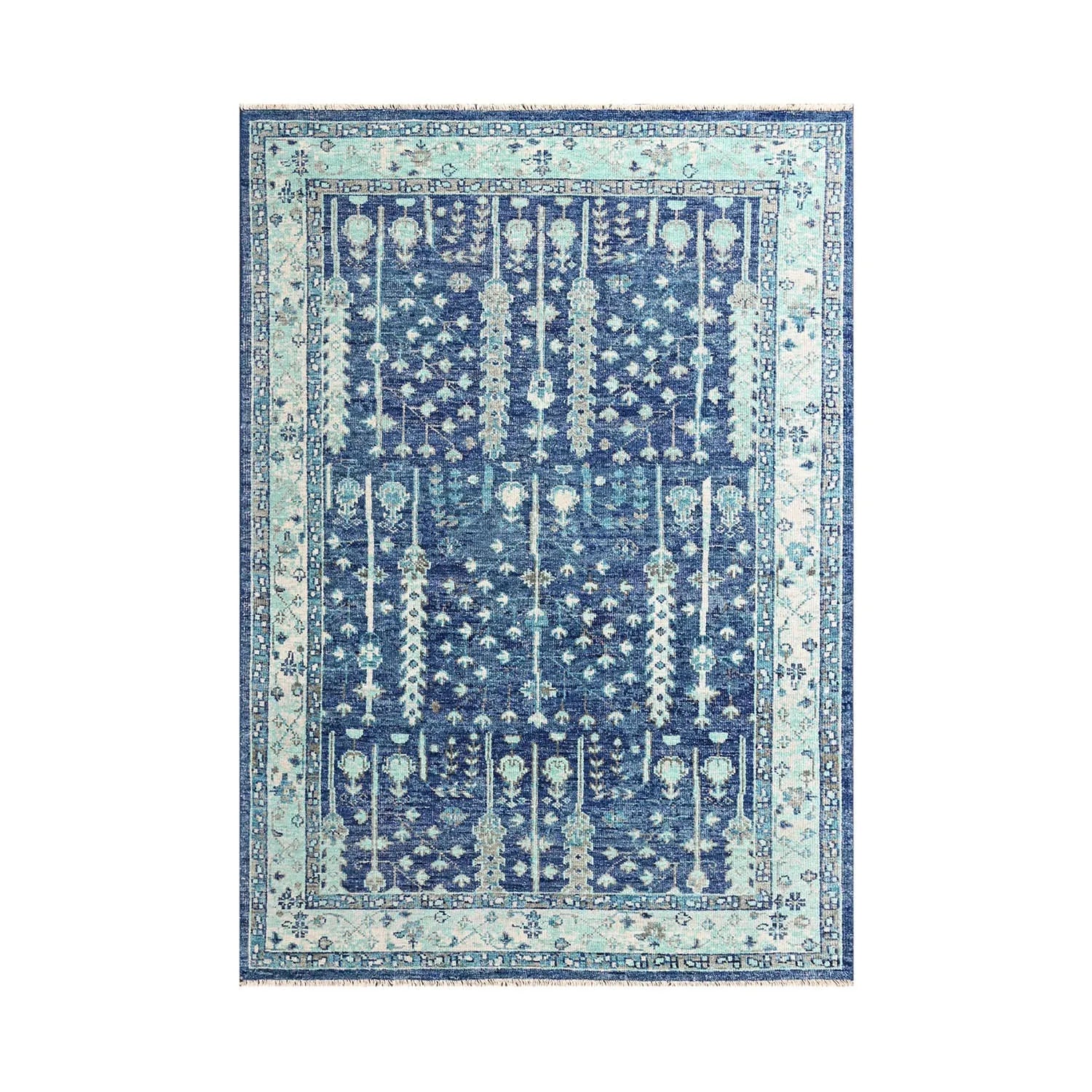 Square Blue 2024 Colors Oushak Rug, Southwest Wool Rug, Small Oriental Turkey Rug Mat, Vintage Handknotted Rug, 3'8'' X 3'10''